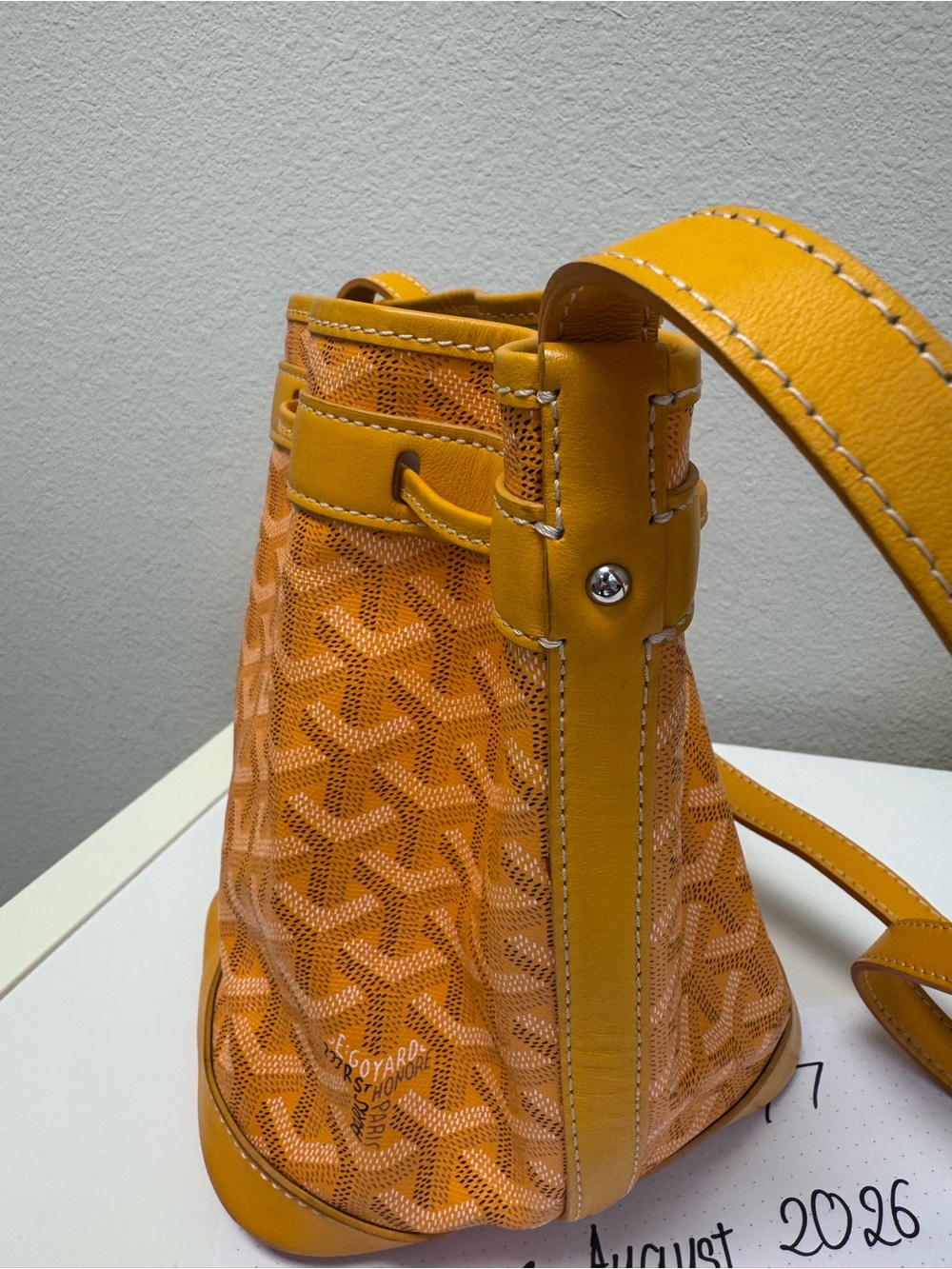 Yellow Goyard Chevron Drawstring Bucket Bag - Picture 6 of 9